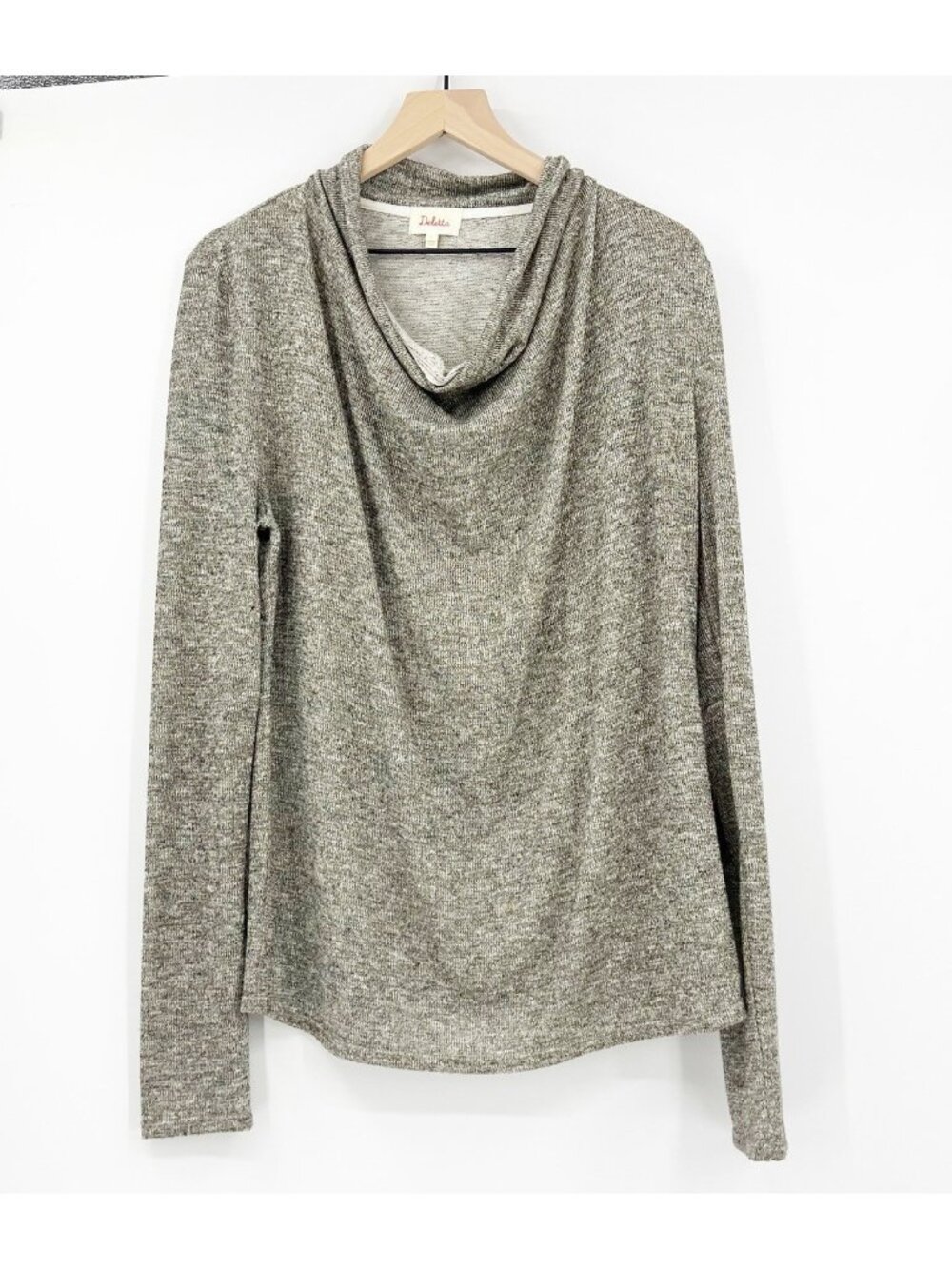 Anthropologie Deletta Cowl Neck Sweater L Metallic Lightweight Elevated Basic